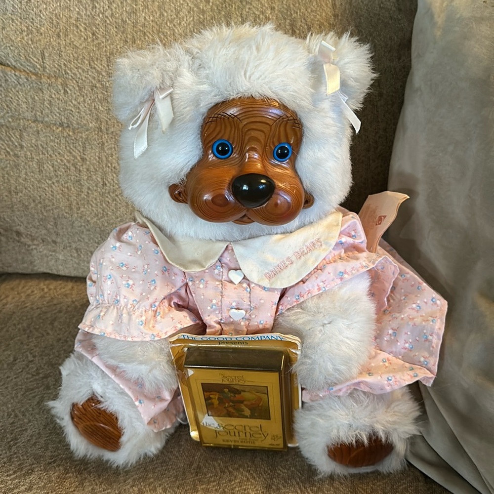 Vintage Raikes Liza Bear Limited Edition Wood Face Teddy Bear w Cassette tape